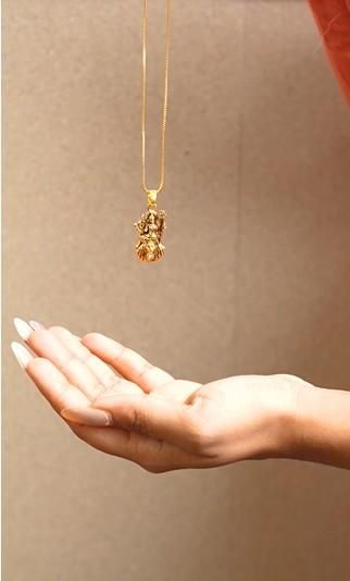 Gold Plated Ambe Mataji Pendant with Chain | Spiritual Goddess Durga Necklace for Women & Men | Religious Jewelry for Protection & Blessings