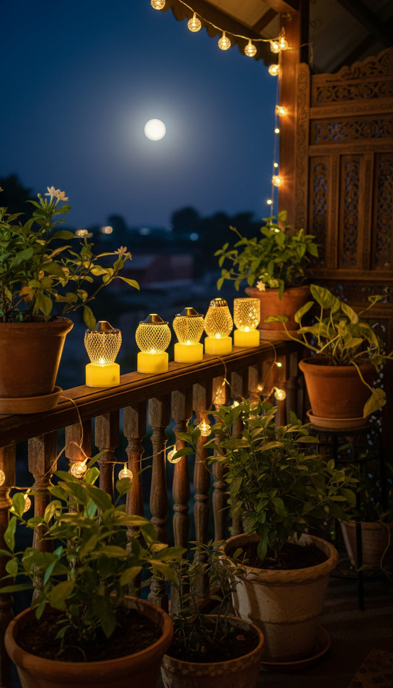 olden Net LED Tealight Candle Lanterns Star (6 pcs) – Premium Diwali Home Décor Lights | ₹999 Offer | Safe Flameless LED Diyas for Temple, Balcony & Living Room