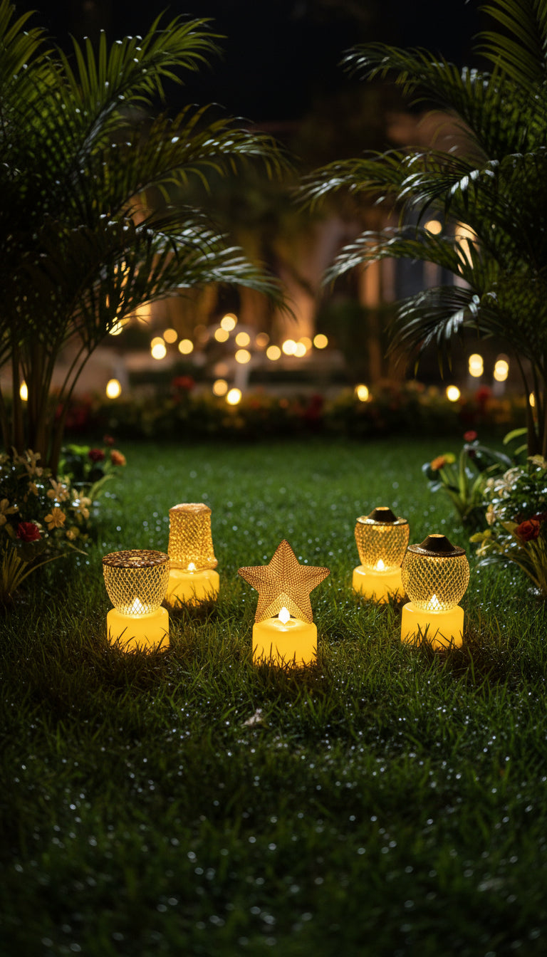 olden Net LED Tealight Candle Lanterns Star (6 pcs) – Premium Diwali Home Décor Lights | ₹999 Offer | Safe Flameless LED Diyas for Temple, Balcony & Living Room