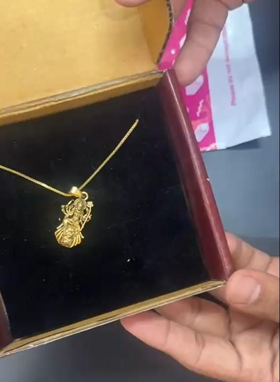 Gold Plated Ambe Mataji Pendant with Chain | Spiritual Goddess Durga Necklace for Women & Men | Religious Jewelry for Protection & Blessings