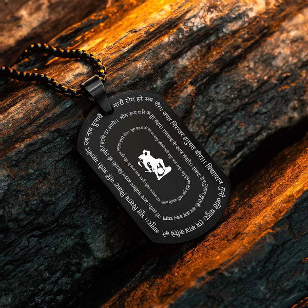 Hanuman Chalisa Pendant with Chain | Spiritual Black Stainless Steel Necklace for Men & Women | Waterproof & Long Lasting Religious Jewelry