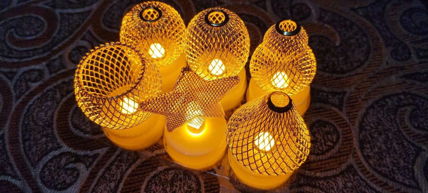 olden Net LED Tealight Candle Lanterns Star (6 pcs) – Premium Diwali Home Décor Lights | ₹999 Offer | Safe Flameless LED Diyas for Temple, Balcony & Living Room