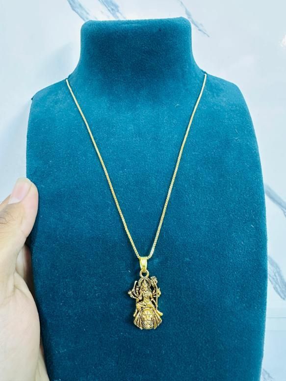 Gold Plated Ambe Mataji Pendant with Chain | Spiritual Goddess Durga Necklace for Women & Men | Religious Jewelry for Protection & Blessings
