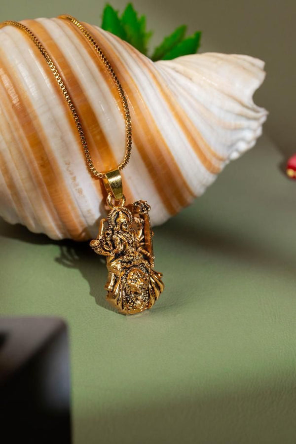 Gold Plated Ambe Mataji Pendant with Chain | Spiritual Goddess Durga Necklace for Women & Men | Religious Jewelry for Protection & Blessings