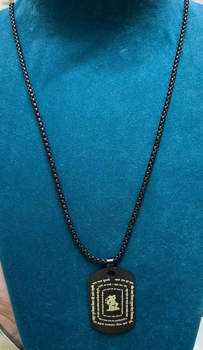 Hanuman Chalisa Pendant with Chain | Spiritual Black Stainless Steel Necklace for Men & Women | Waterproof & Long Lasting Religious Jewelry