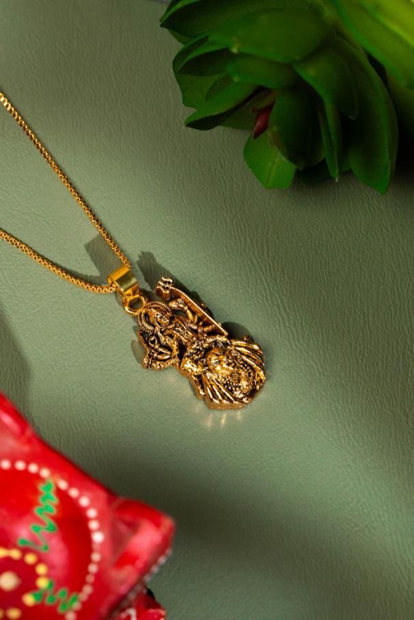 Gold Plated Ambe Mataji Pendant with Chain | Spiritual Goddess Durga Necklace for Women & Men | Religious Jewelry for Protection & Blessings