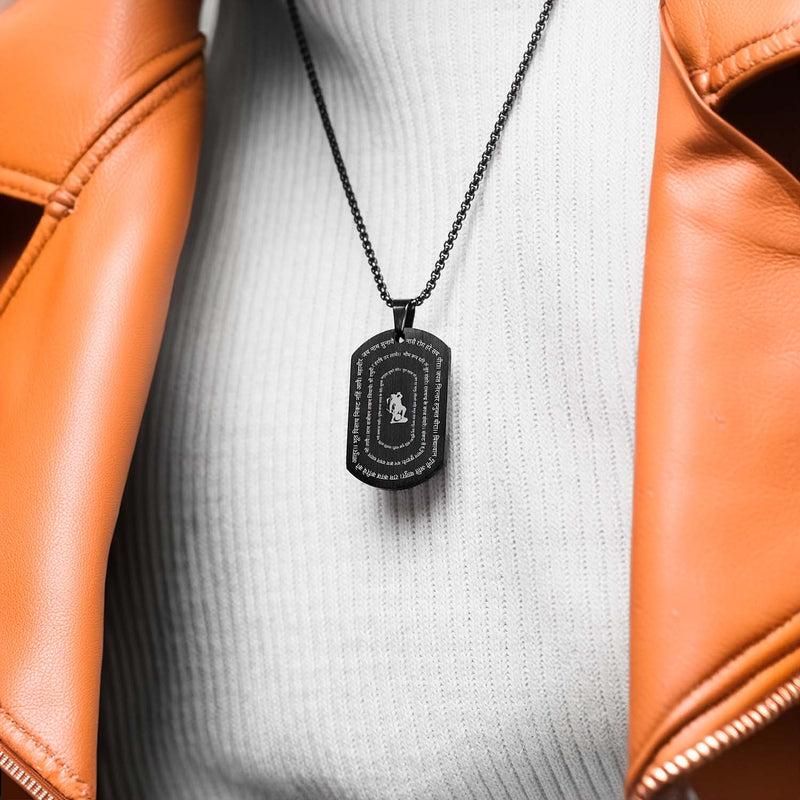 Hanuman Chalisa Pendant with Chain | Spiritual Black Stainless Steel Necklace for Men & Women | Waterproof & Long Lasting Religious Jewelry