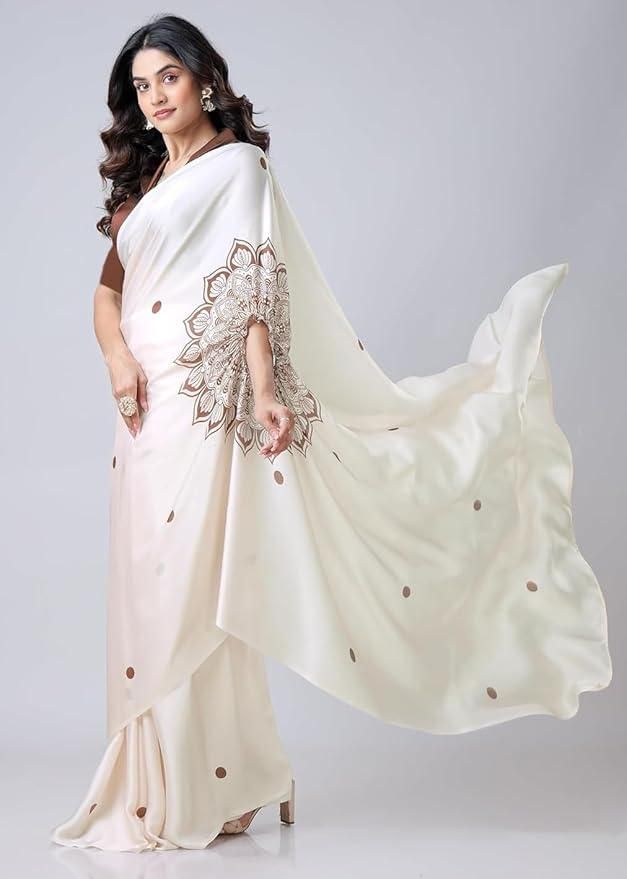Elegant Satin Silk Printed Kaftan Saree with Unstitched Blouse – Party & Festive Wear for Women