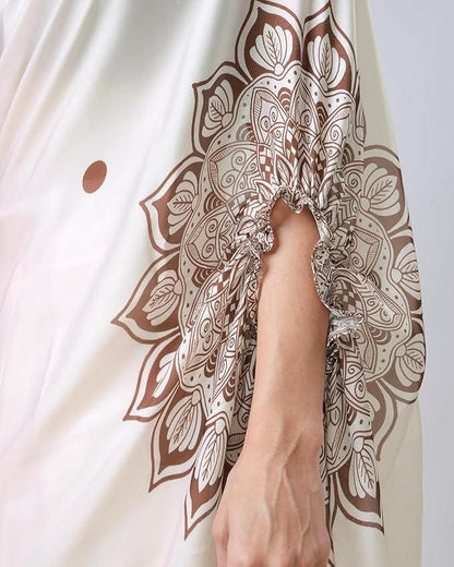 Elegant Satin Silk Printed Kaftan Saree with Unstitched Blouse – Party & Festive Wear for Women