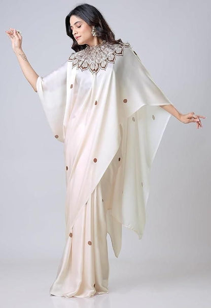 Elegant Satin Silk Printed Kaftan Saree with Unstitched Blouse – Party & Festive Wear for Women