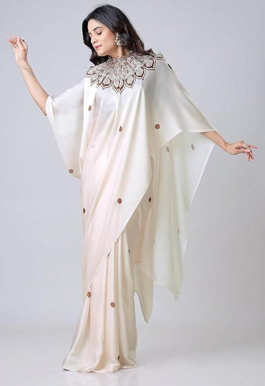 Elegant Satin Silk Printed Kaftan Saree with Unstitched Blouse – Party & Festive Wear for Women