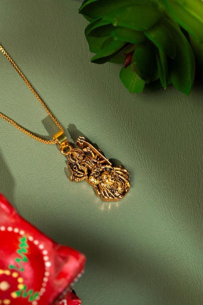 Gold Plated Ambe Mataji Pendant with Chain | Spiritual Goddess Durga Necklace for Women & Men | Religious Jewelry for Protection & Blessings